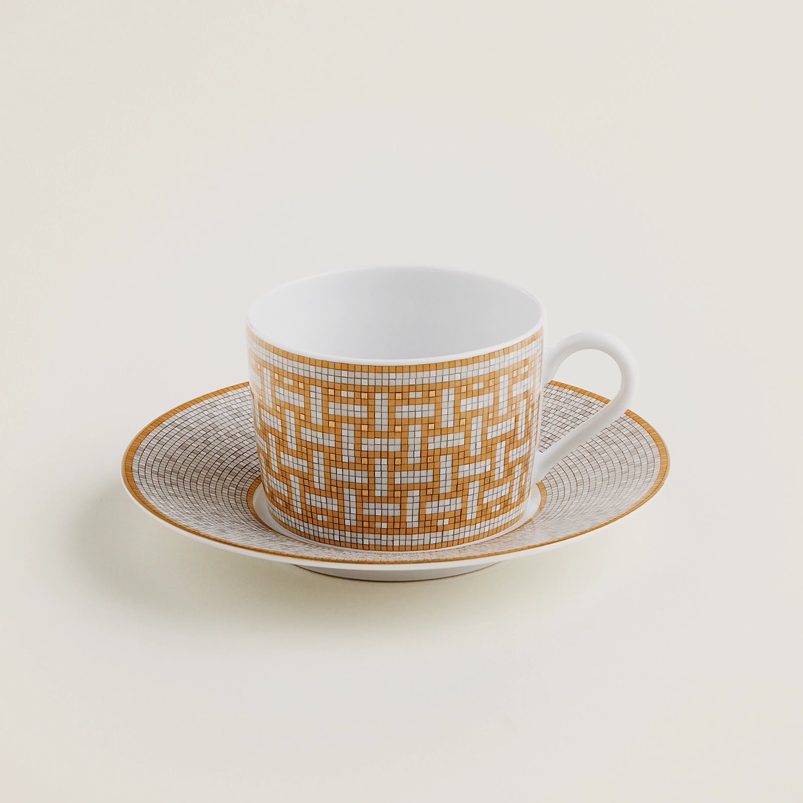 HERMES Mosaique Au 24 Tea Cup Saucer Tableware 2 set Gold Dinnerware Coffee