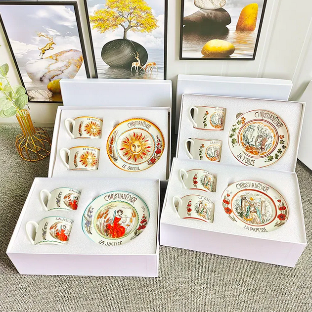 Dior Tarot Cup & Saucer Set of 4 - Soleil, Justice, Force, Papesse